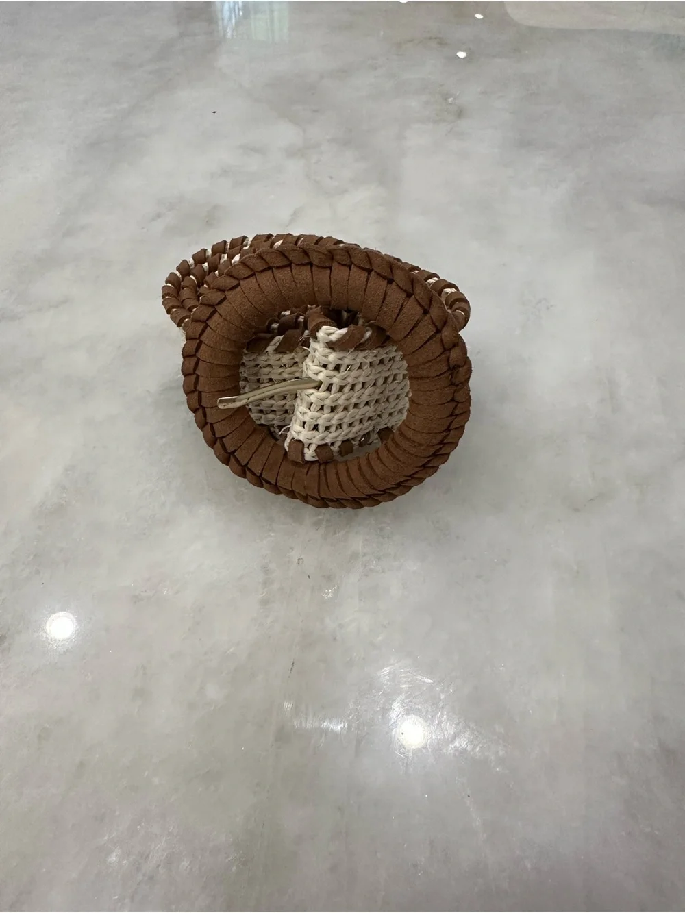 Zimmermann Beige Woven Belt with Brown Buckle and Gold Accent